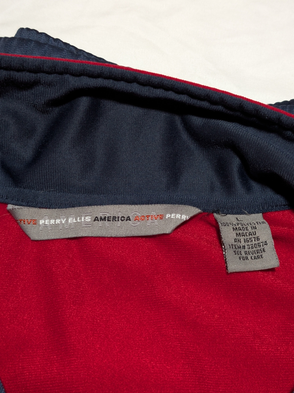 Vintage Perry Ellis America Men's Size L Full Zip Track Jacket Red Navy Blue - Picture 4 of 6